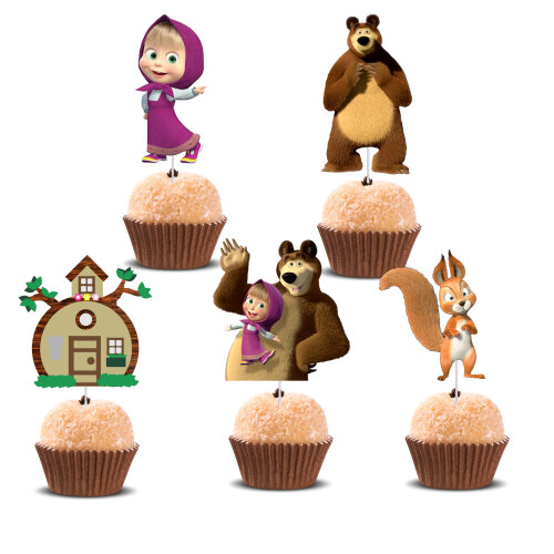 Tags/Topo para Doces/docinho Masha eo Urso 100 Unidades