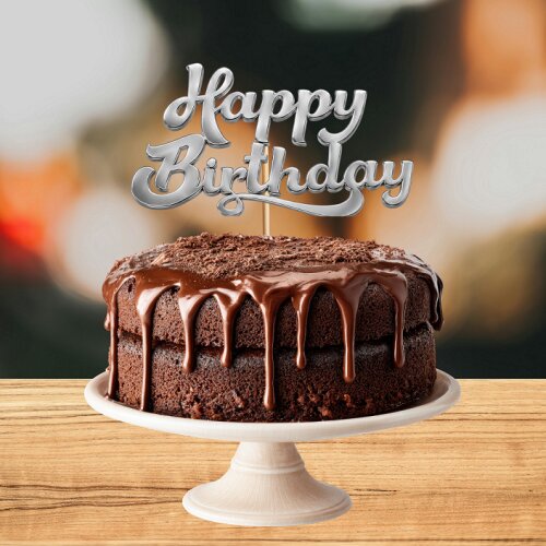 Topo/topper aplique para bolo Happy Birthday Prata