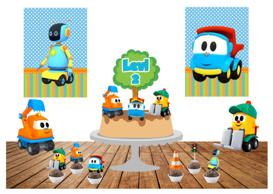 KIT FESTA SÓ UM BOLINHO LÉO CAMINHÃO. FAZEMOS TODOS OS TEMAS