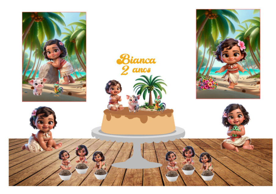 KIT FESTA SÓ UM BOLINHO MOANA BABY. FAZEMOS TODOS OS TEMAS