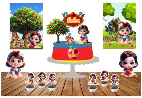 KIT FESTA SÓ UM BOLINHO BRANCA DE NEVE CUTE. FAZEMOS TODOS OS TEMAS