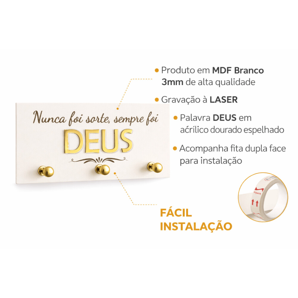 Porta Chaves Decorativo Deus em MDF e Acrílico Dourado