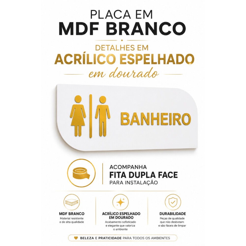 Placa Sinalização Banheiro MDF e Acrílico