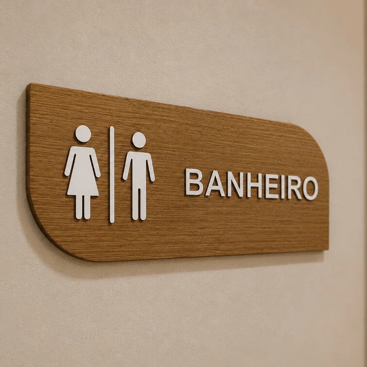 Placa Sinalização Banheiro MDF e Acrílico