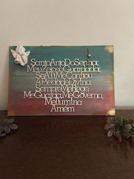 Oração Santo Anjo em Placa Decorativa