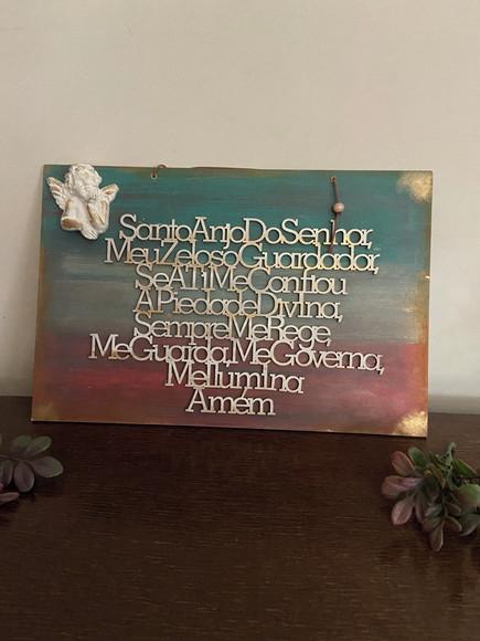 Oração Santo Anjo em Placa Decorativa