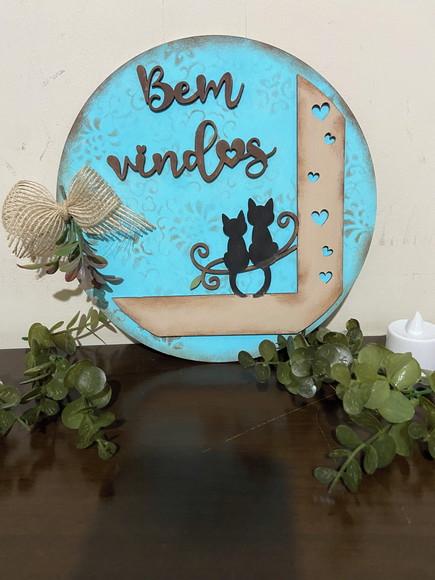 Placa de Porta Bem-vindo Gatos