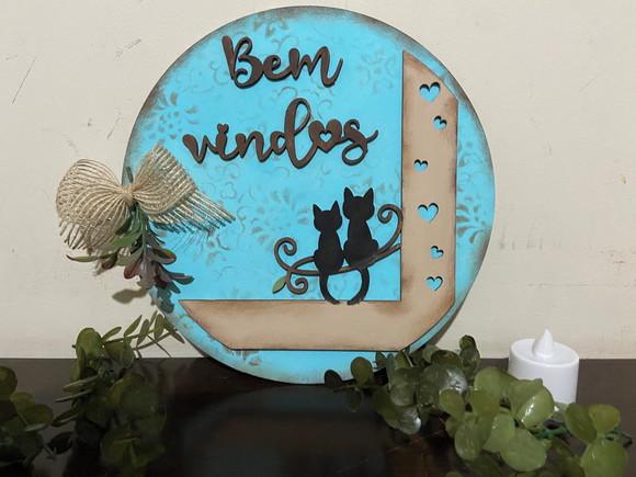 Placa de Porta Bem-vindo Gatos