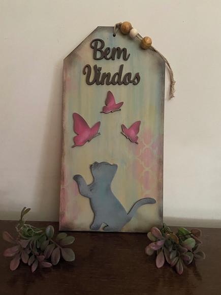Placa Decorativa Bem Vindos de Gato