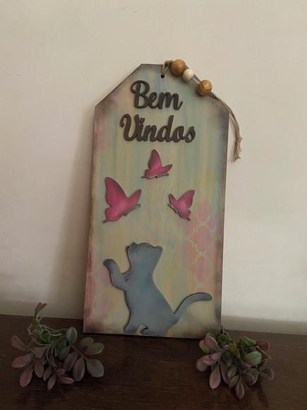 Placa Decorativa Bem Vindos de Gato