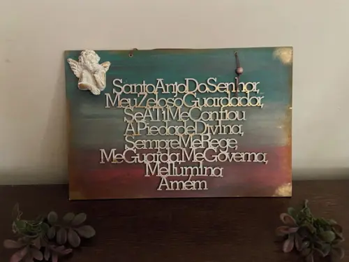 Oração Santo Anjo em Placa Decorativa