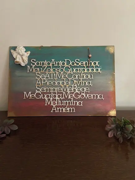 Oração Santo Anjo em Placa Decorativa
