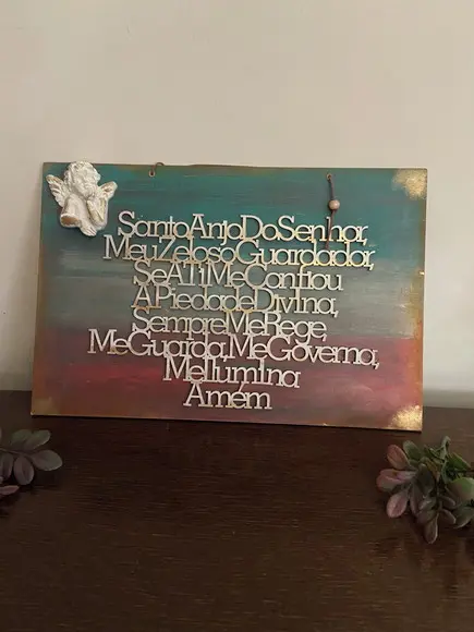Oração Santo Anjo em Placa Decorativa