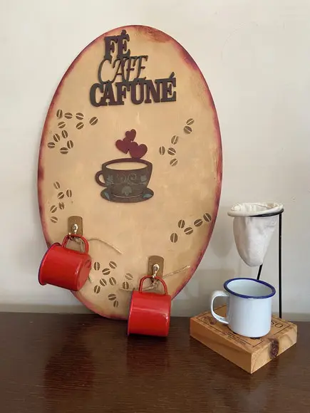 Placa Cantinho do Café com Xícaras Oval