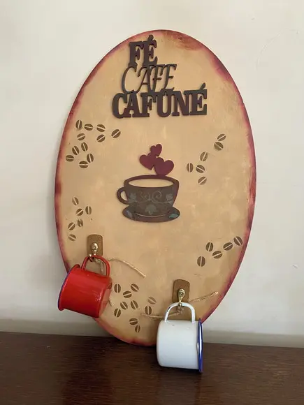 Placa Cantinho do Café com Xícaras Oval