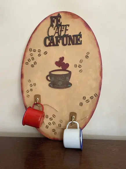 Placa Cantinho do Café com Xícaras Oval