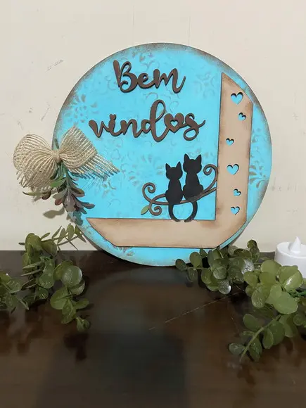 Placa de Porta Bem-vindo Gatos