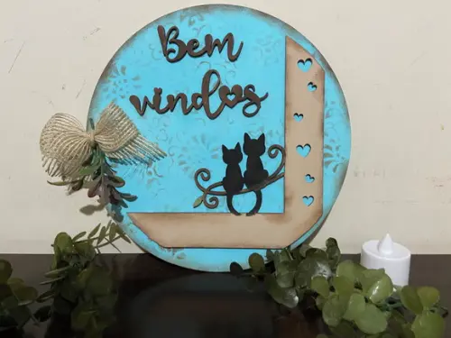 Placa de Porta Bem-vindo Gatos