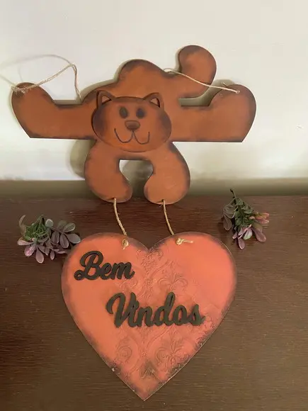 Placa de Porta Gato Bem Vindos
