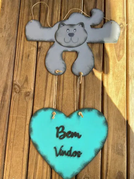 Placa de Porta Gato Bem Vindos