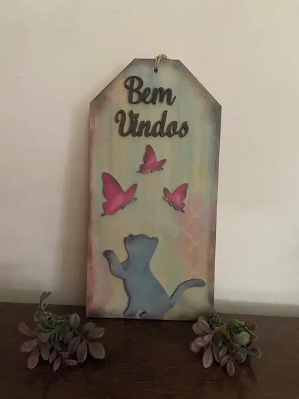 Placa Decorativa Bem Vindos de Gato