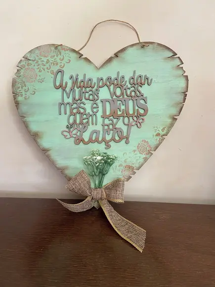 Placa Decorativa de Porta Coração
