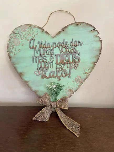 Placa Decorativa de Porta Coração
