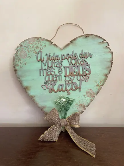 Placa Decorativa de Porta Coração