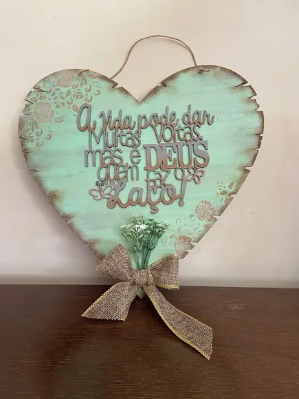 Placa Decorativa de Porta Coração