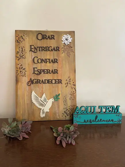 Placa Decorativa Orar, Confiar, Agradecer