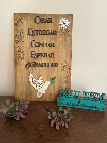 Placa Decorativa Orar, Confiar, Agradecer