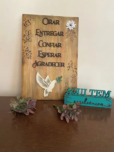 Placa Decorativa Orar, Confiar, Agradecer