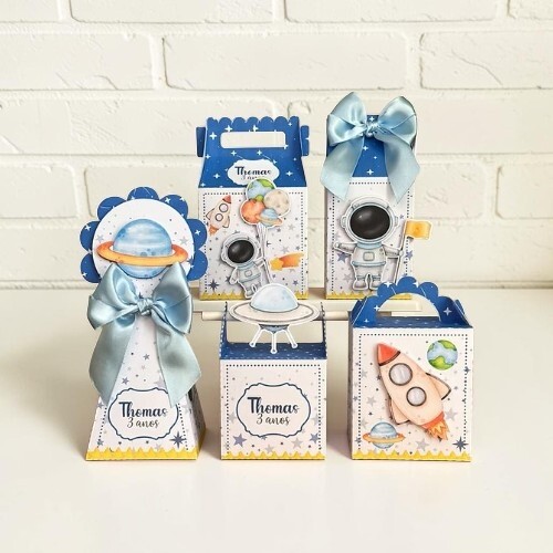 Kit 10 Caixas Personalizadas Astronauta - Lembrancinha de Festa/