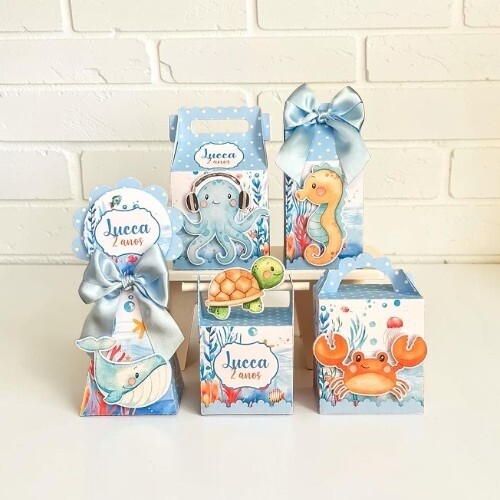 Kit 10 Caixas Personalizadas Fundo do Mar - Lembrancinha de Festa