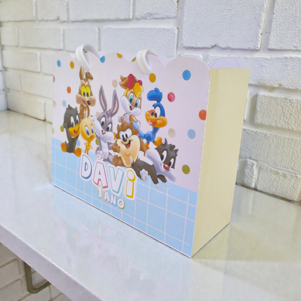 10 Sacolinha Personalizadas Baby Looney Tunes - Montadas com Alç