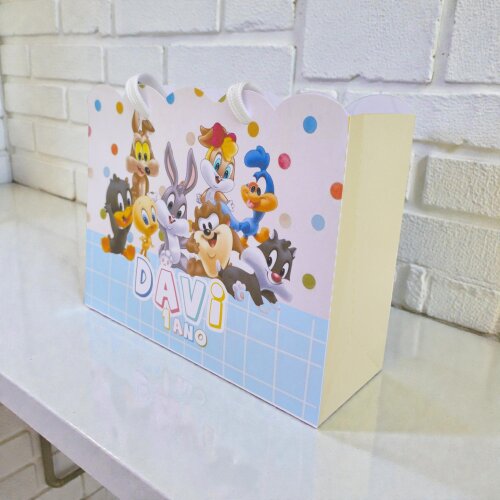 10 Sacolinha Personalizadas Baby Looney Tunes - Montadas com Alça