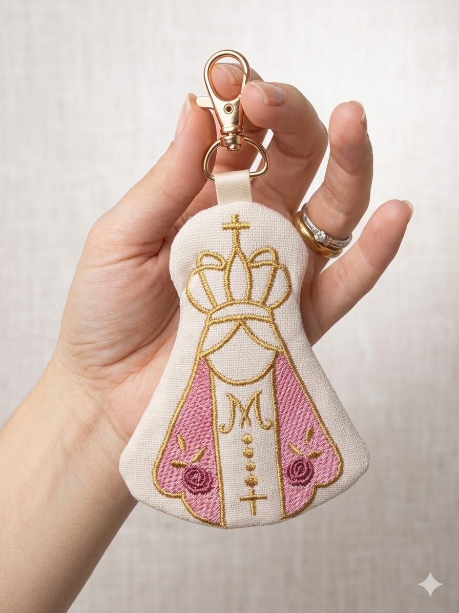Chaveiro Porta Terço Bolsinha Nossa Senhora Bordado Mini Bolsa