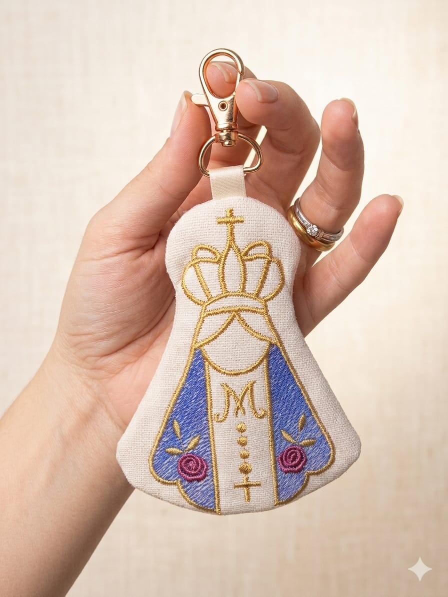 Chaveiro Porta Terço Bolsinha Nossa Senhora Bordado Mini Bolsa