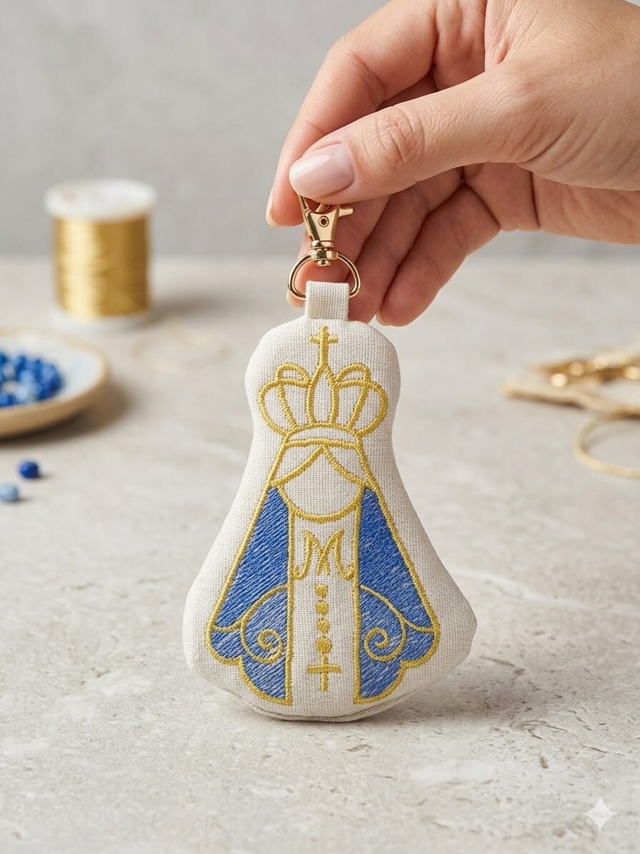 Chaveiro Porta Terço Bolsinha Nossa Senhora Bordado Mini Bolsa