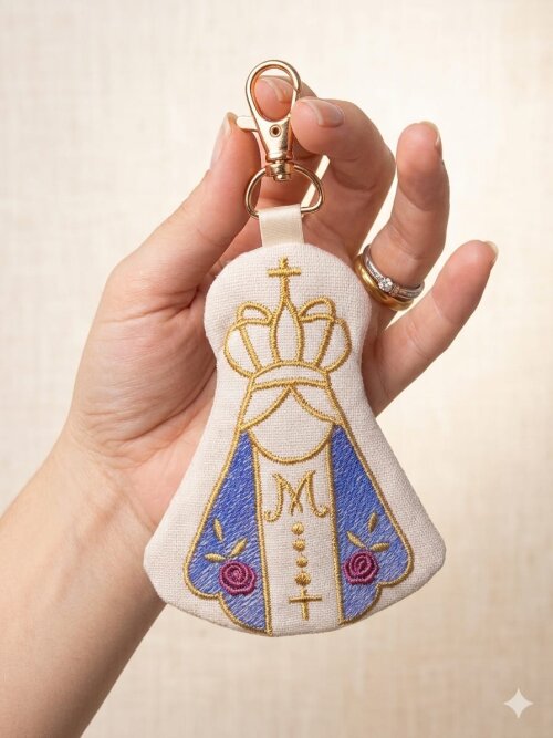 Chaveiro Porta Terço Bolsinha Nossa Senhora Bordado Mini Bolsa