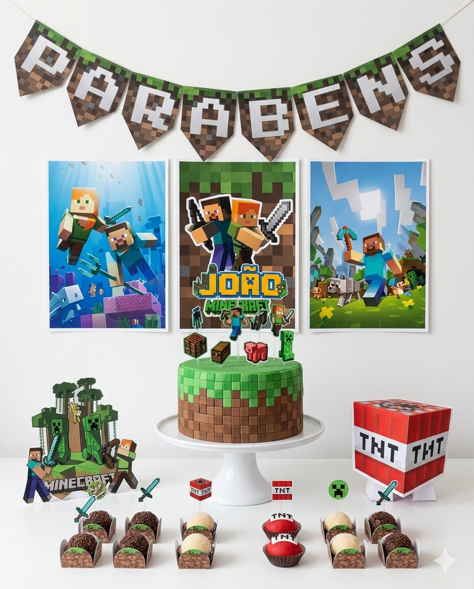 Kit Festa Só um Bolinho 27 Peças | Minecraft | Personalizado