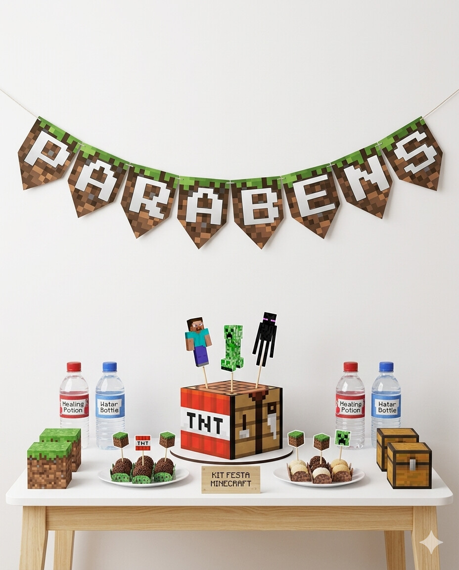 Kit Festa Só um Bolinho 27 Peças | Minecraft | Personalizado
