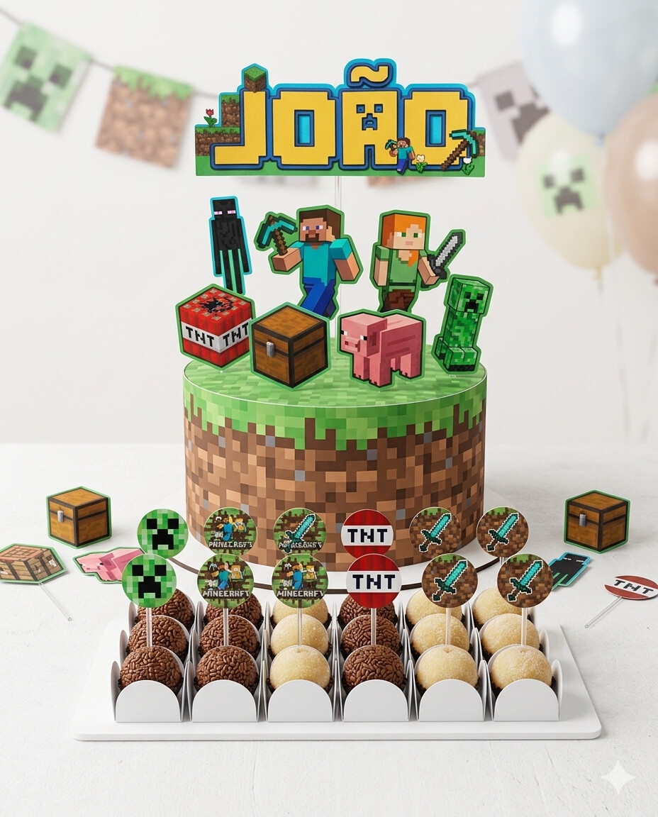 Kit Festa Só um Bolinho 27 Peças | Minecraft | Personalizado
