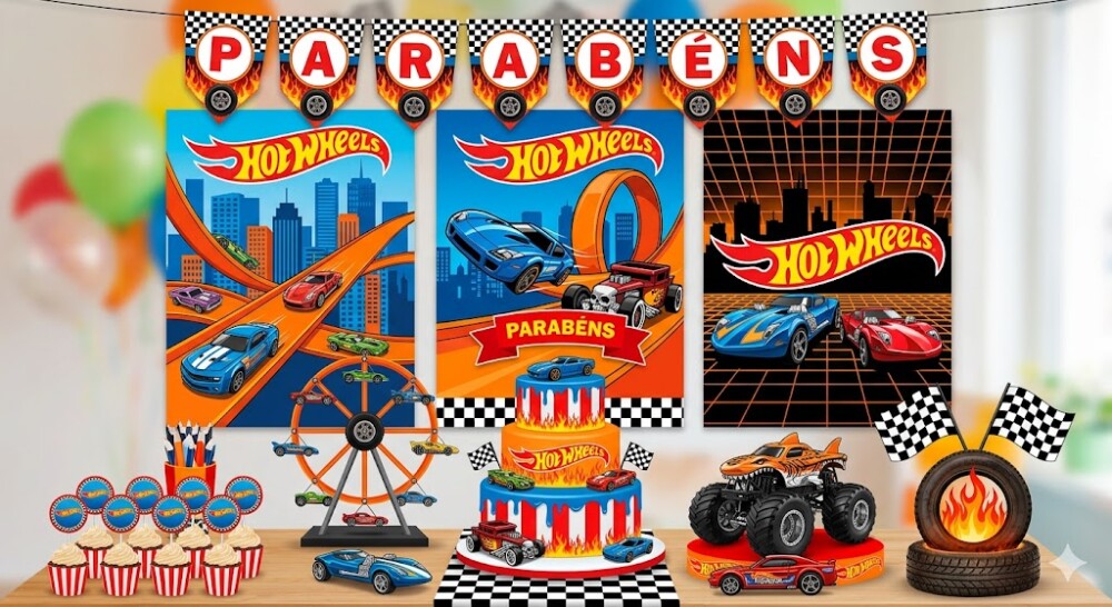 Kit Festa Só um Bolinho 27 Peças |  Hot Wheels | Decoração Pe