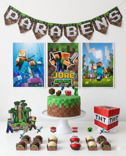 Kit Festa Só um Bolinho 27 Peças | Minecraft | Personalizado