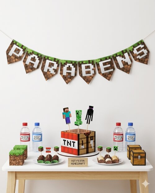 Kit Festa Só um Bolinho 27 Peças | Minecraft | Personalizado