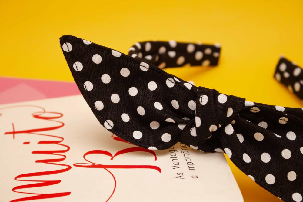 TIARA | TRICOLINE COM BOLINHAS LAÇO | PRETO BOLINHA BRANCA