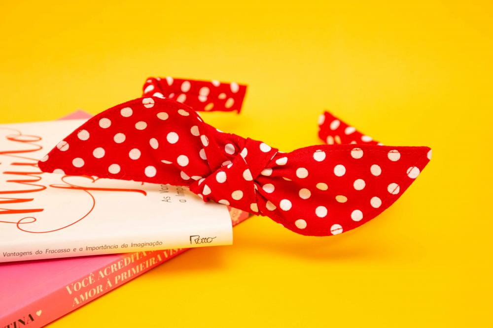 TIARA | TRICOLINE COM BOLINHAS LAÇO | VERMELHO BOLINHA BRANCA