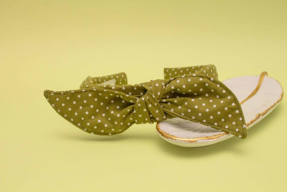 TIARA | TRICOLINE COM BOLINHAS LAÇO | VERDE  BOLINHA BRANCA