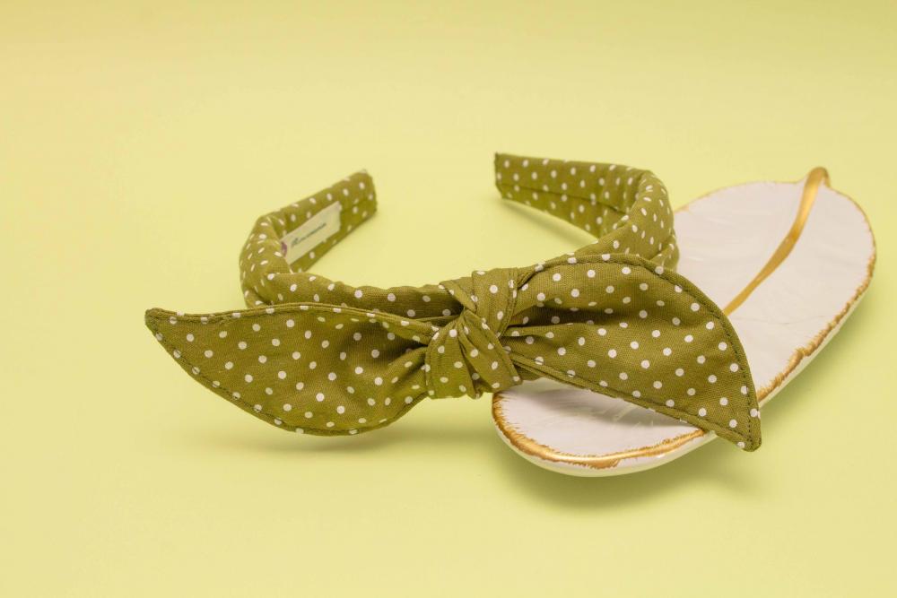 TIARA | TRICOLINE COM BOLINHAS LAÇO | VERDE  BOLINHA BRANCA